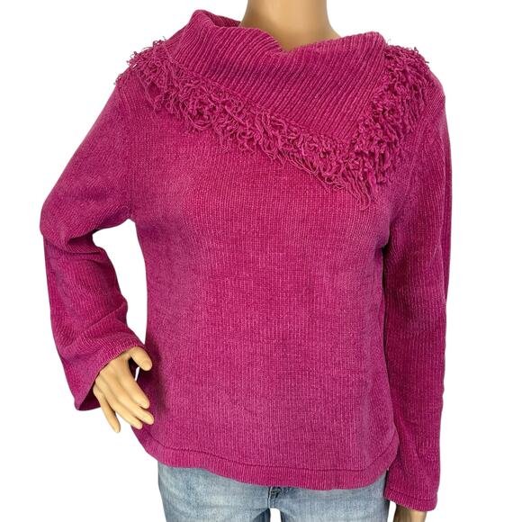 2/$15 Good Clothes Fringe Scarf Chenille Sweater Pink Cowl Neck Petite Size PM - Picture 2 of 11